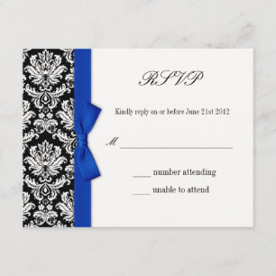 RSVP - Damask Blue Bow Wedding Response Card