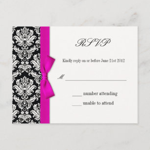 RSVP - Damask Pink Bow Wedding Response Card