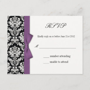 RSVP - Damask Purple Bow Wedding Response Card
