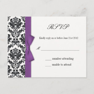 RSVP - Damask Purple Bow Wedding Response Card