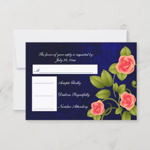 RSVP Dark Blue and Coral Rose Wedding