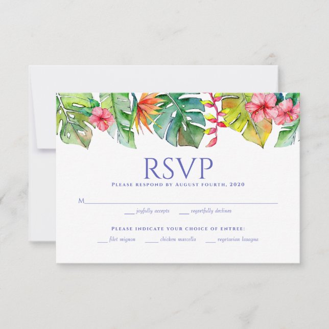 RSVP de mariage | Aquarelle florale tropicale (Devant)