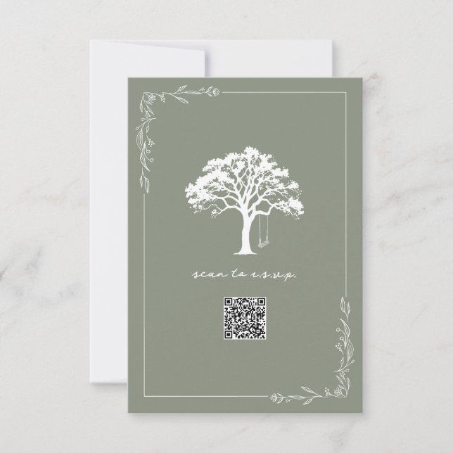RSVP de mariage avec code QR Sage Vert Balançoire  (Devant)