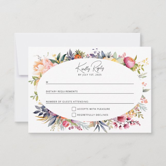 RSVP de mariage bohème glamour - pivoines aquarell (Devant)