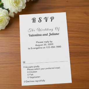 RSVP de mariage en noir et blanc minimaliste en po