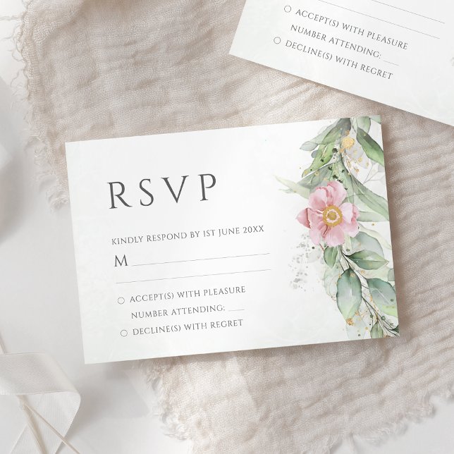 RSVP de mariage floral rose à feuillage d'eucalypt (Créateur téléchargé)