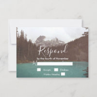 RSVP de mariage forêt d'arbres de lac de montagne