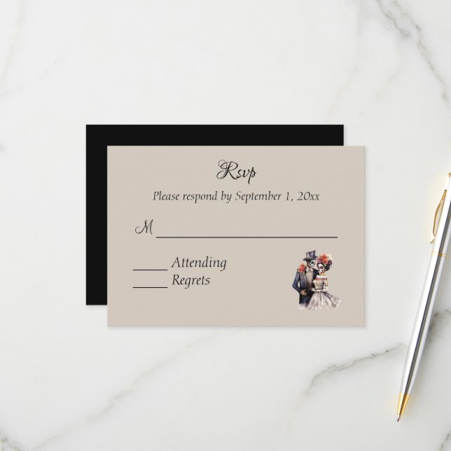 RSVP de mariage Jour des morts Halloween (Devant/Arrière en situation)