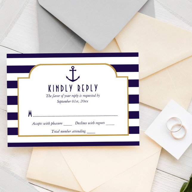 RSVP de mariage Navy marine & Ancres à rayures bla (Créateur téléchargé)