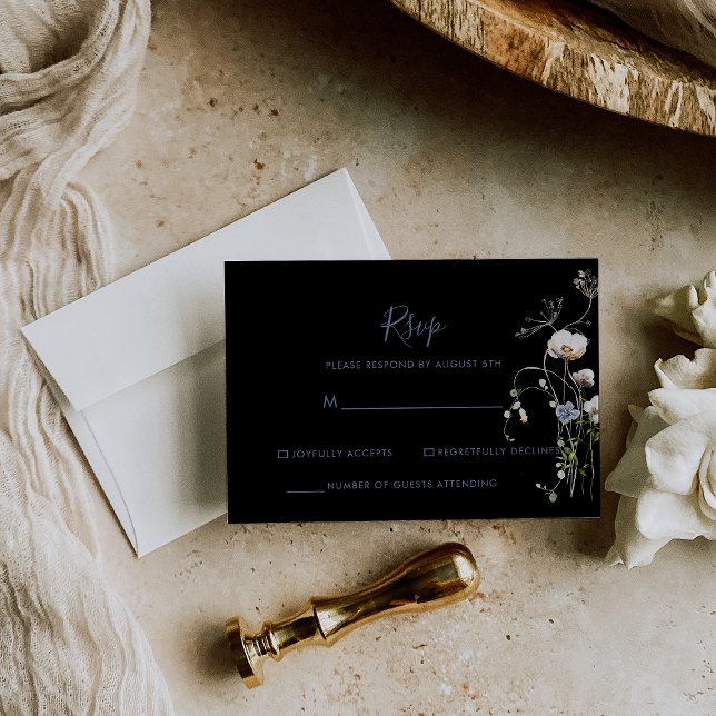 RSVP de mariage noir floral forêt sauvage (Créateur téléchargé)