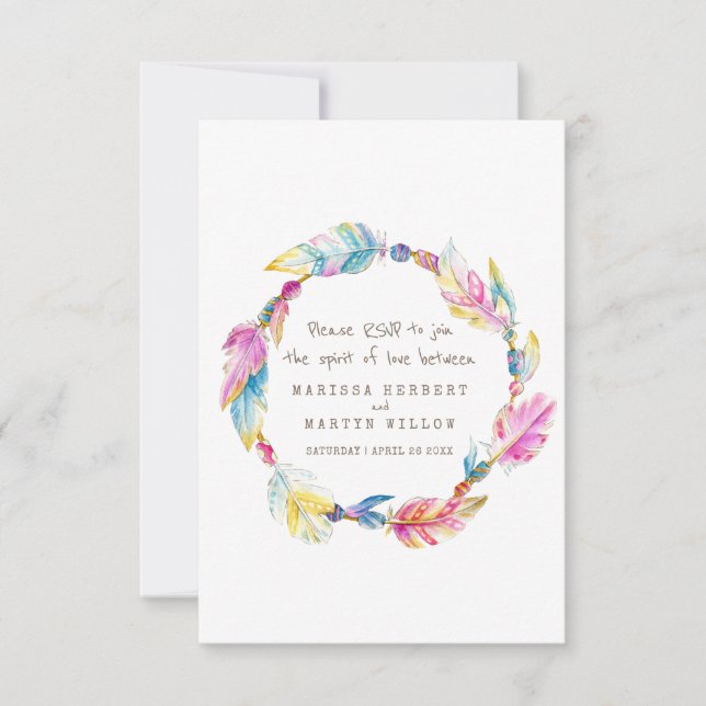 RSVP de mariage plumes de boho couronne tribale na (Devant)
