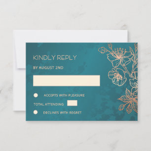 RSVP de mariage Rose Gold Floral Sarcelle