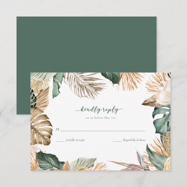 RSVP de mariage sur la plage aux feuilles tropical (Devant / Derrière)