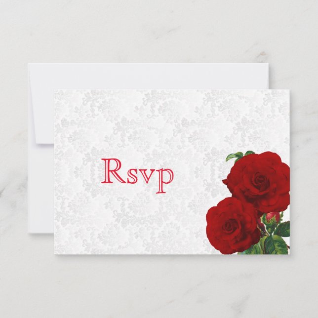 RSVP Deep Red Rose Floral Wedding Card (Front)