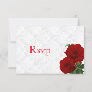 RSVP Deep Red Rose Floral Wedding Card