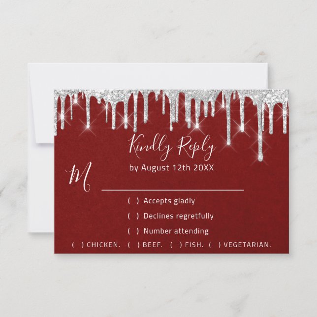 RSVP Drips de gris argenté Mariage Rouge (Devant)