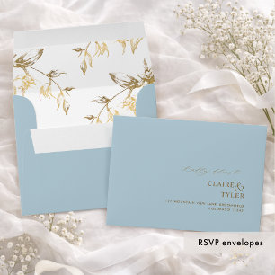 RSVP Dusty Blue and Gold Modern Formal Floral Envelope