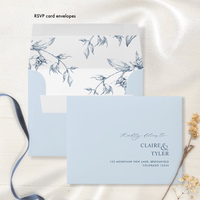 RSVP Dusty Blue Elegant Modern and Formal Floral Envelope (Creator Uploaded)