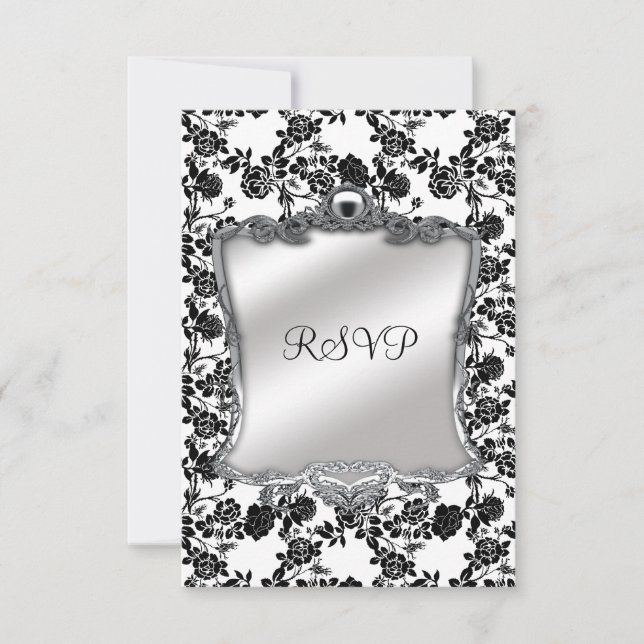 RSVP Elégant 50e anniversaire Argent Noir Blanc Fl (Devant)