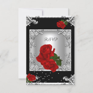 RSVP Elegant 50th Birthday Party Red Rose Silver Card