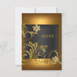 RSVP Elegant Birthday Party Black Gold Flower Card