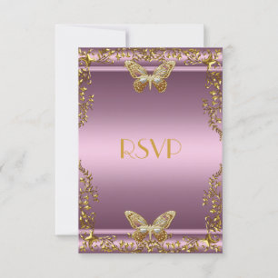 RSVP Elegant Birthday Pink Gold Butterfly Card