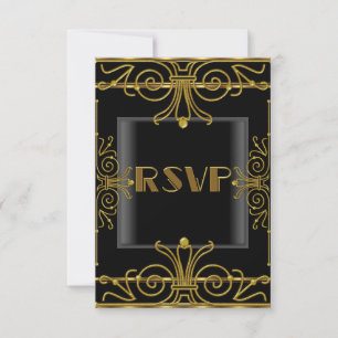 RSVP Elegant Black Gold Art Deco 2 Card