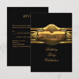 RSVP Elegant Black Gold Birthday Party Mens Invitation