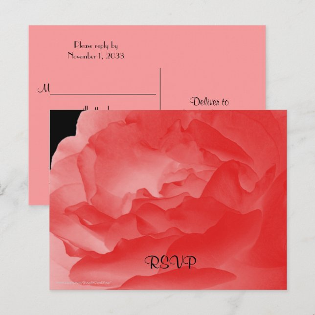 RSVP, Elegant Coral Pink Rose Floral  Invitation Postcard (Front/Back)
