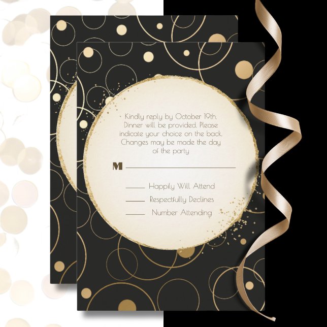 RSVP Elegant Dinner Choice Gold Sparkle Black  Card (Creator Uploaded)
