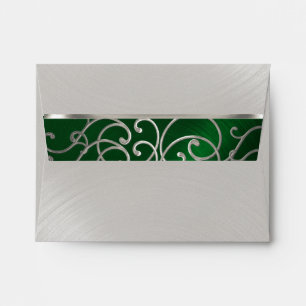 RSVP Elegant Emerald Green Silver Filigree Envelopes
