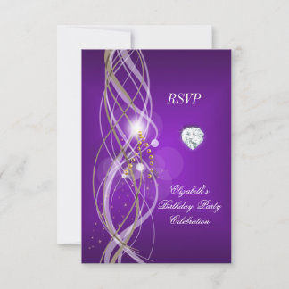 RSVP Élégant Fleurs Violet Or Diamant Fête