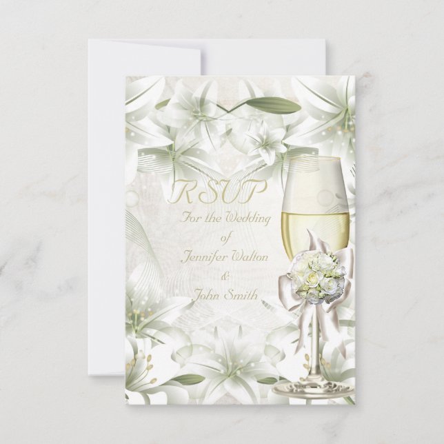 RSVP Elégant Mariage Blanc Beige Vert Champagne (Devant)