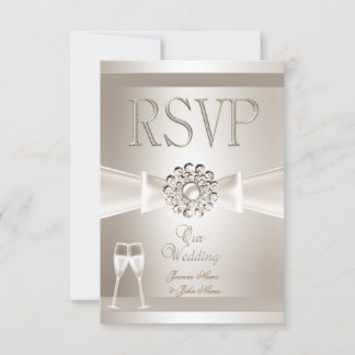 RSVP Elégant Mariage Damas Crème Blanc Champagne