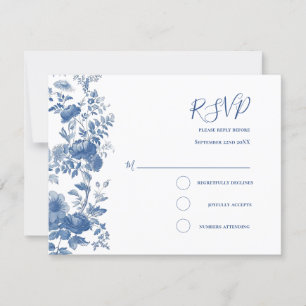 RSVP Elégant Mariage Floral Français Toile Bleu