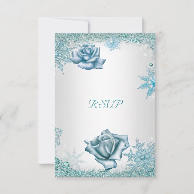 RSVP Élégant Mariage Paillettes Bleu sarcelle Rose (Devant)