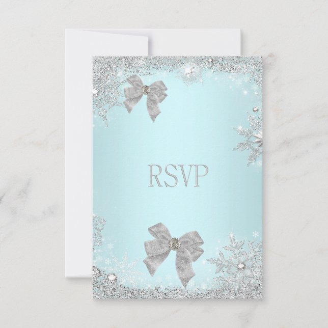 RSVP Élégant Mariage Teal Paillettes Argent Blanc (Devant)