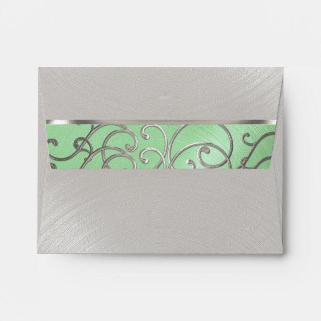 RSVP Elegant Mint Green Silver Filigree Envelopes (Back (Top Flap))