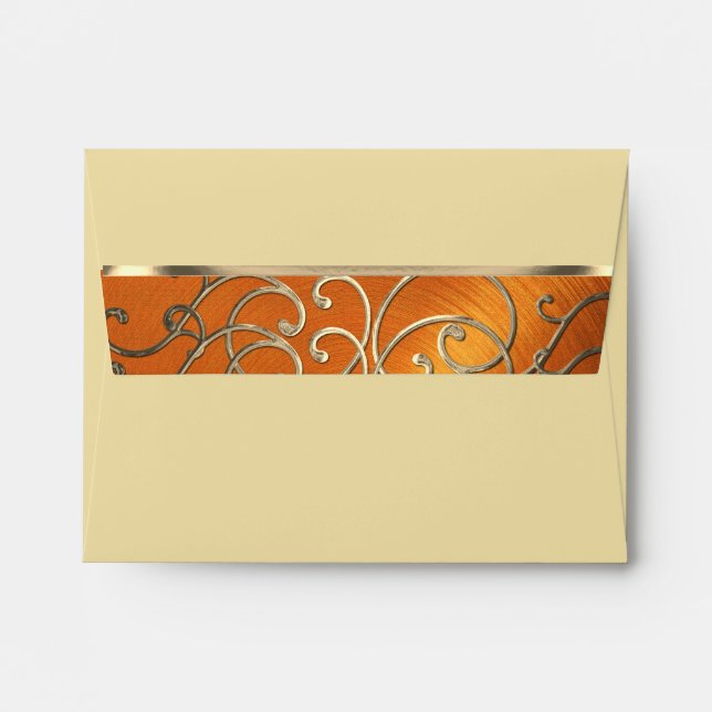 RSVP Elegant Orange and Gold Filigree Envelope (Back (Top Flap))
