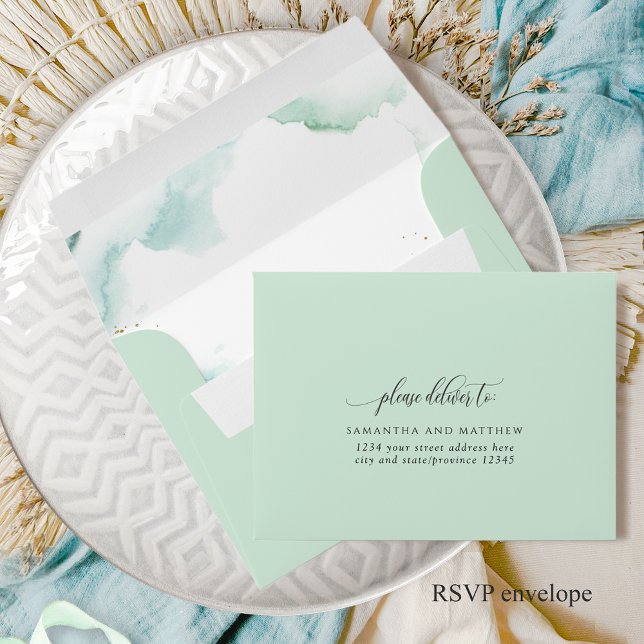 RSVP Elegant Pale Green with Watercolor Stains Envelope (Creator Uploaded)