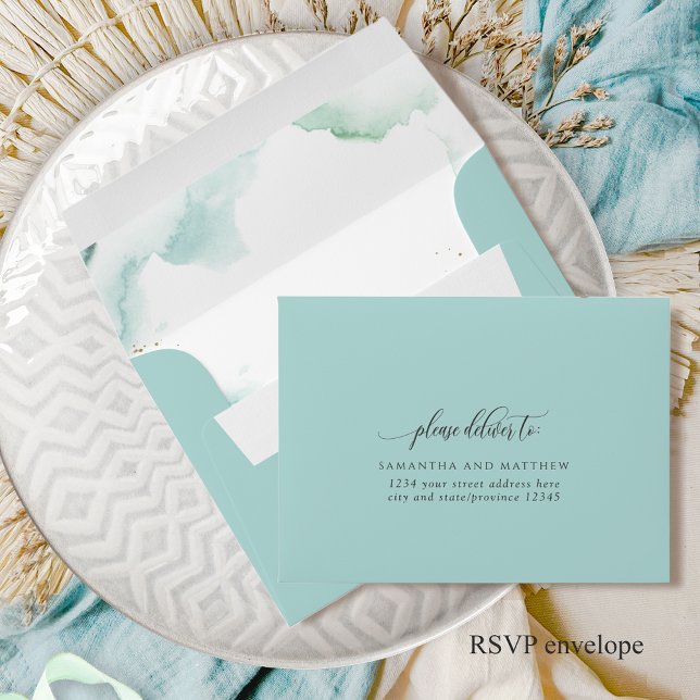 RSVP Elegant Pale Turquoise with Watercolor Stains Envelope (Creator Uploaded)