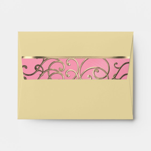 RSVP Elegant Pink and Gold Filigree Envelope (Back (Top Flap))