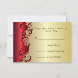 RSVP Elegant Red & Gold Florid Wedding Design Card