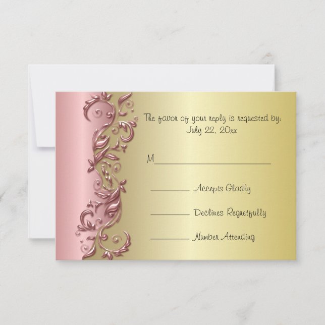 RSVP Elegant Rose Mauve & Mariage Gold Florid (Devant)