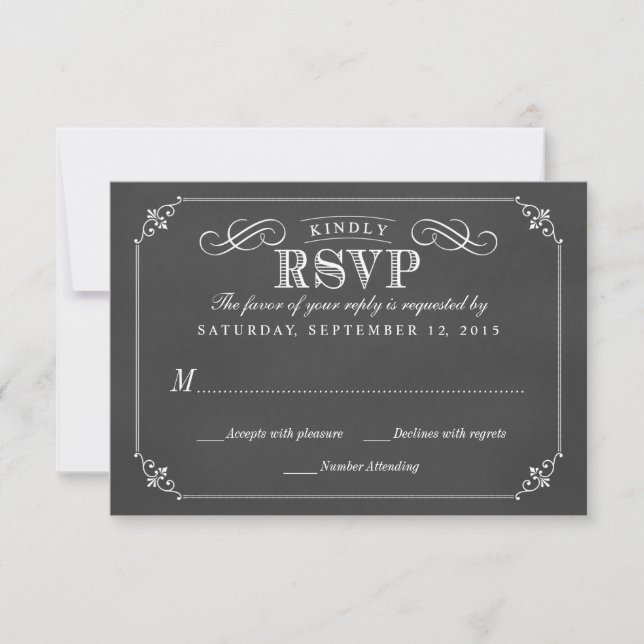 RSVP Elegant Rustic Vintage Chalkboard Wedding (Front)