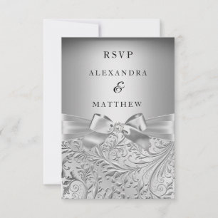 Rsvp Elegant Silver Bow Silver Leaf Swirl Wedding Card