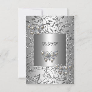 RSVP Elegant Silver Floral Butterfly Jewel Card