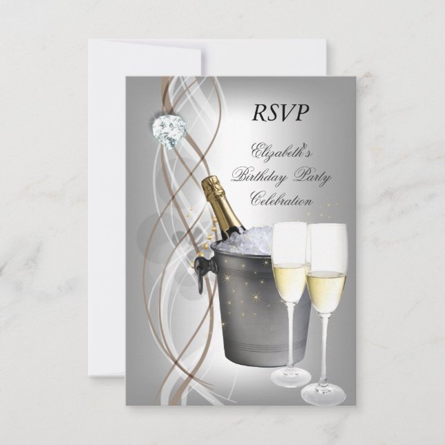 RSVP Elegant Silver Gold Champagne Anniversaire (Devant)