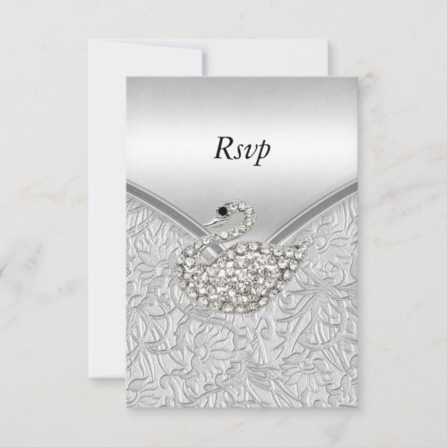 RSVP Elegant Silver  White Swan Birthday Party Card (Front)