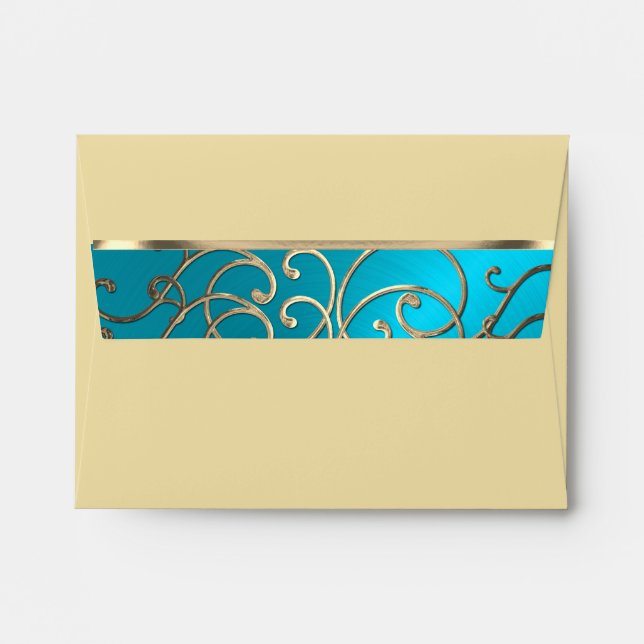 RSVP Elegant Turquoise Blue Gold Filigree Envelope (Back (Top Flap))